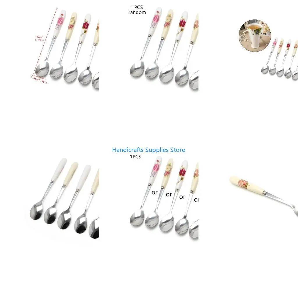 R1WA 1Pc Coffee Spoon Coffee Powder Making Stiring Steel Mouth Spoons