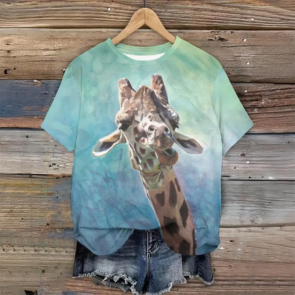 

Giraffe Animal 3D Print T-Shirts Women's Casual Short Sleeve T Shirt Streetwear O-Neck Tees Harajuku Y2K Tops Female Clothing