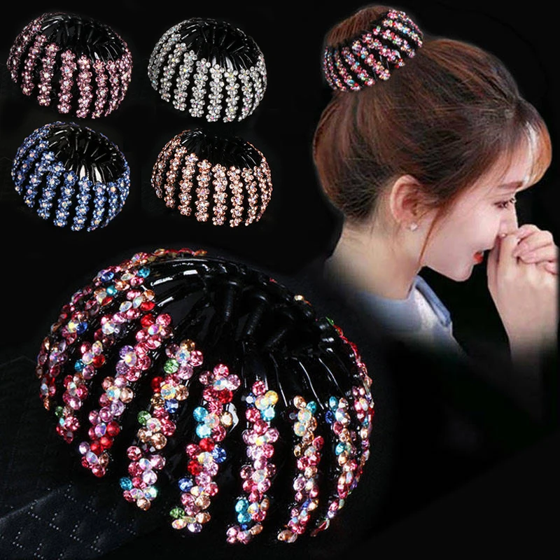 New Crystal Flowers Bird Nest Plastic Hair Clip Expanding Tail Hair Claws Bun Donut Holders Horsetail Buckle Hair Accessories