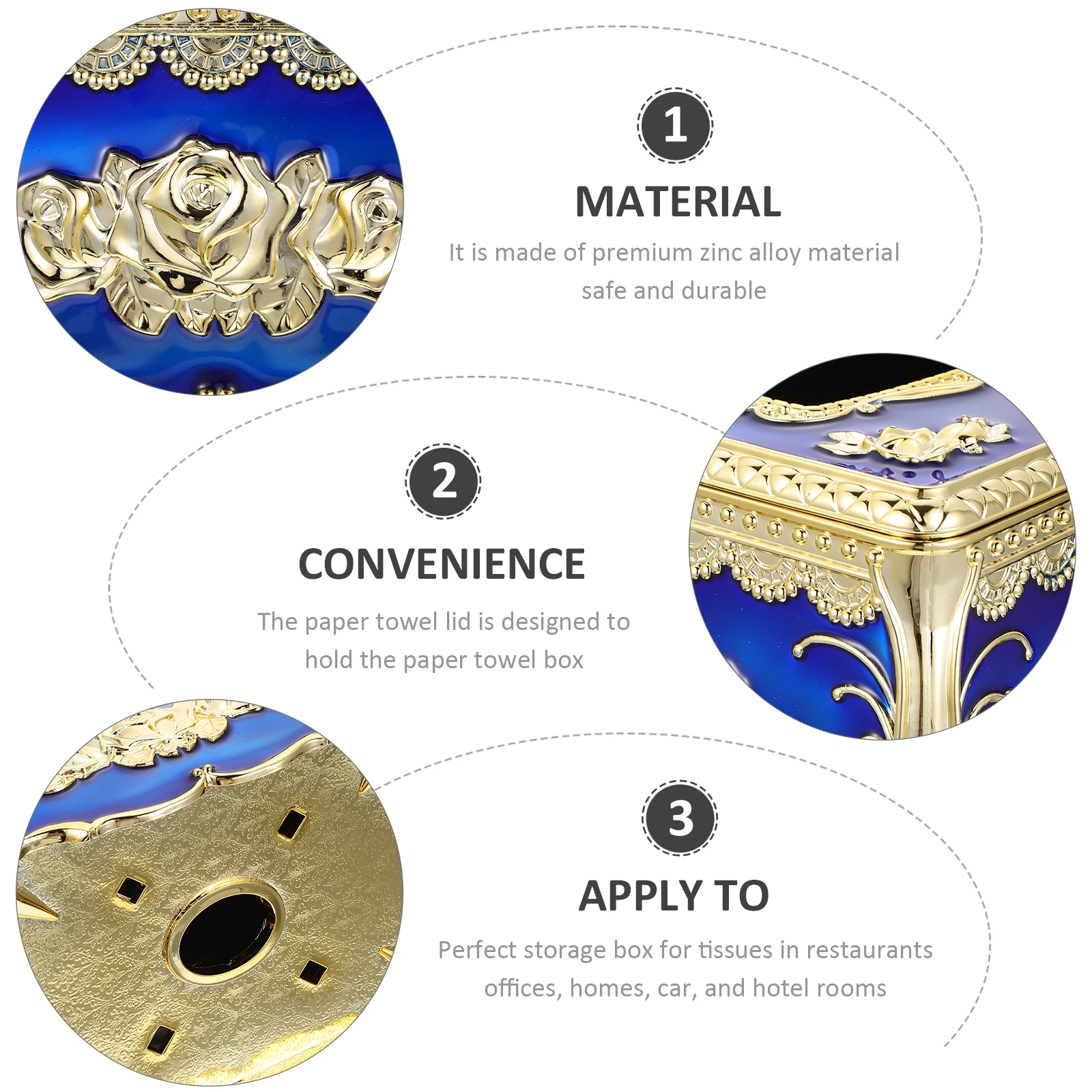 

Retro Zinc Alloy Tissue Box Cover Stylish Desktop Decoration Luxury Napkin Holder for Home Office Car Restaurant