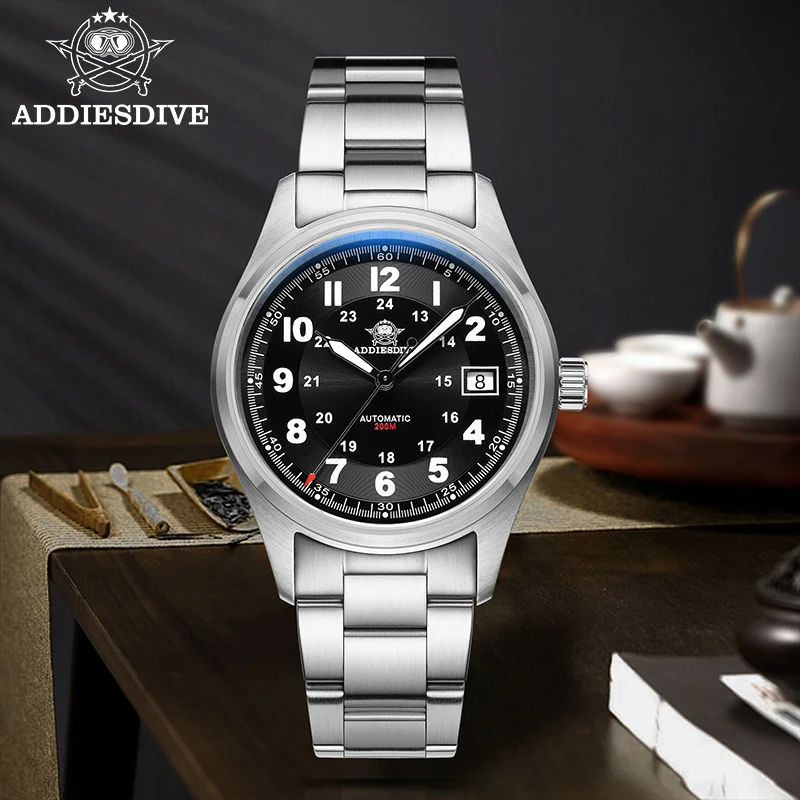 ADDIESDIVE Men's Automatic Watch 200m Water Resistance BGW9 Super Luminous Sapphire Glass Date Display Mechanical Wristwatch