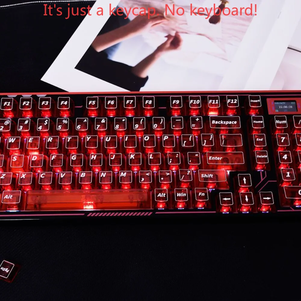 Crystal Red Transparent Keycap Set Cherry 130 Keys PC Adaptive Mechanical Magnetic Shaft Mechanical Keyboard Nano68 Mx Wooting