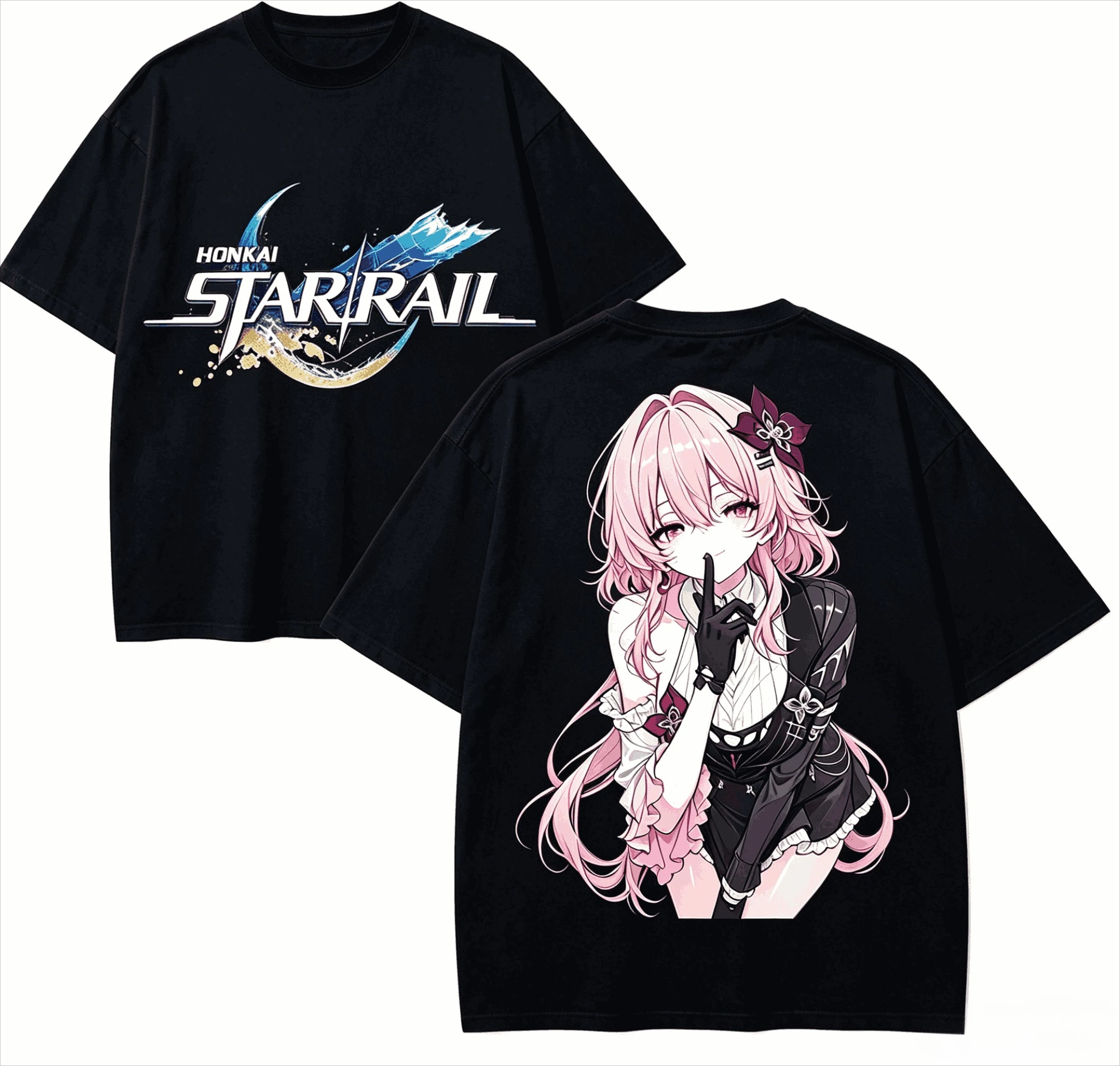 2026 Anime Game Graphic Tee Unisex Short Sleeve Honkai Star Rail Robin Front And Back Print Game Lover Casual Oversized  T-shirt