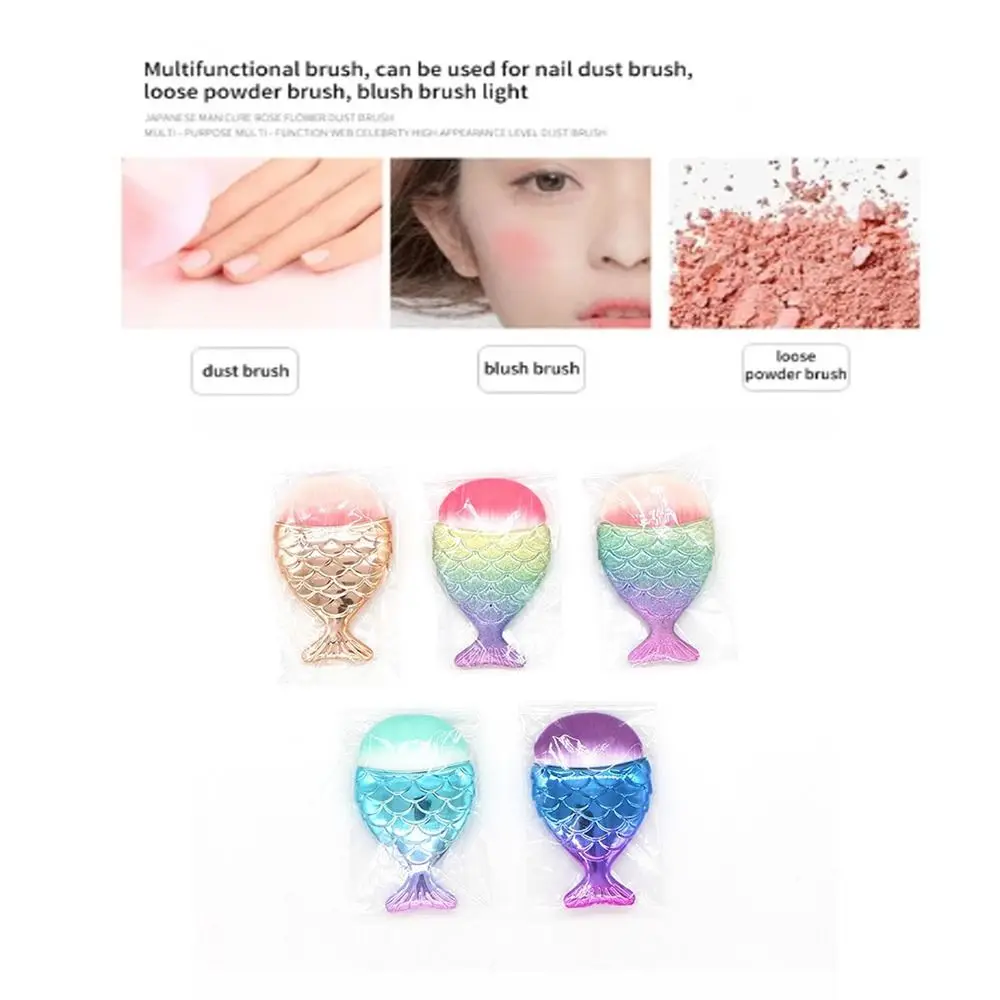 Cute Mermaid Face Blush Powder Brush Fish Tail Shape Brush Fishtail Bottom Cosmetic Brushes Colorful Cosmetic Brush Beauty Tool