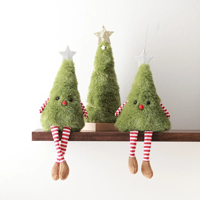 Christmas Decor Cute Plush Christmas Tree Wreath Hanging Leg Doll Hanging Decoration Holiday Party Scene Layout Props and Gifts