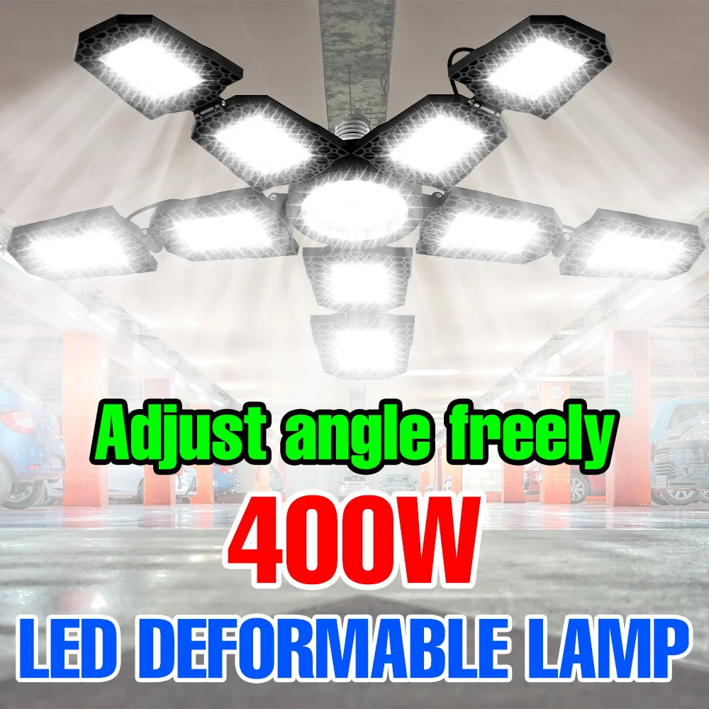 

Светодиодная лампа 400 Вт E27 для гаража, потолочный светильник AC220V/110V, деформируемый прожектор, холодный/теплый белый свет для парковки, подвала, спортзала