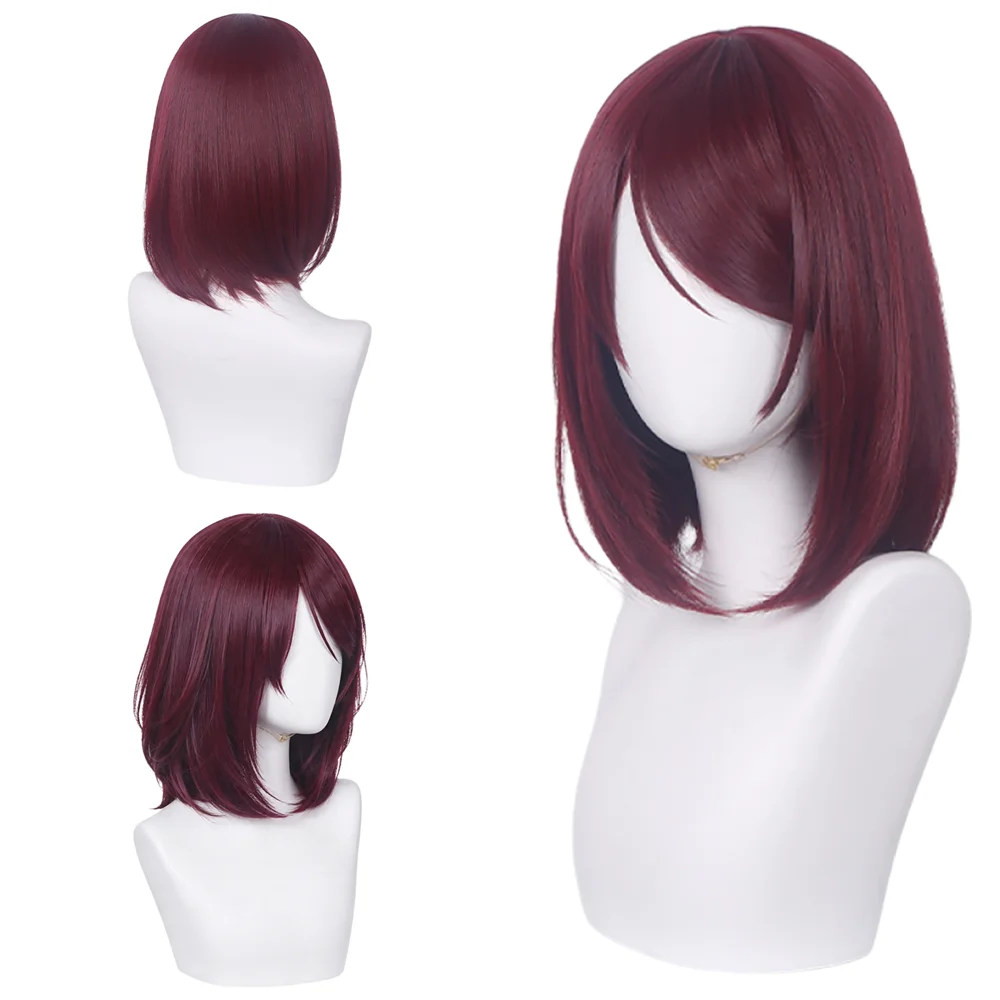 Dark Red Bob Wig with Side Bangs Heat Resistant Synthetic Fiber Natural Looking Full Wig For Women Anime Cosplay Party Daily Use