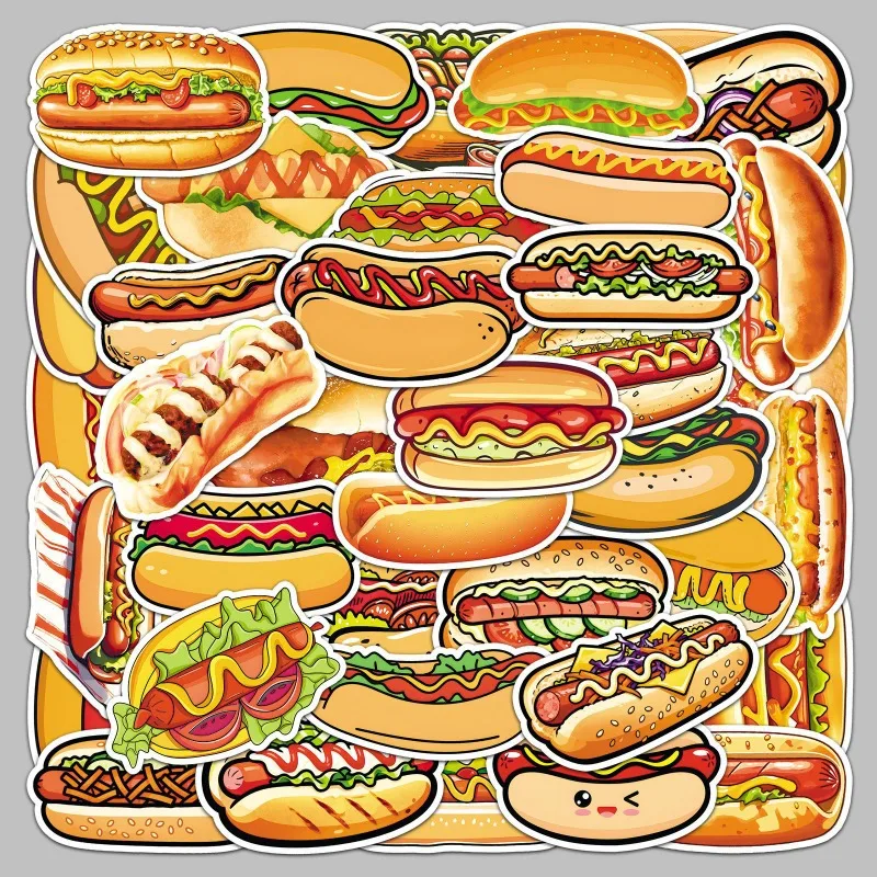 50 قطعة شخصية الكرتون هوت دوج الإبداعية الكتابة على الجدران ملصق مزخرفة