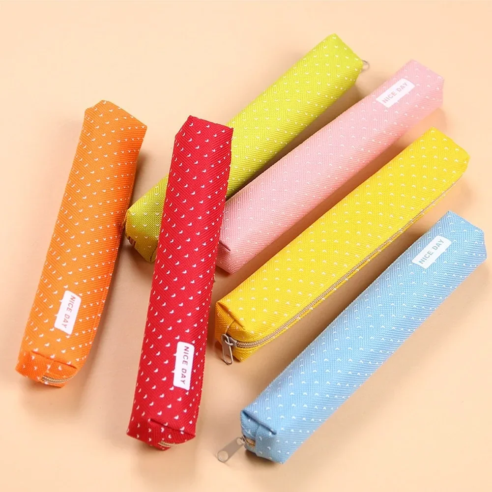 1PC Kawaii Mini Colorful Dot Pattern Students Children Canvas Pen Bag Zipper Pencil Case