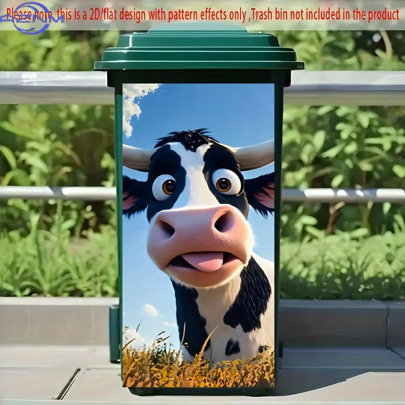 1pc of Trash Can Sticker, 37×82 Cm, Featuring a Fun Cartoon Cow Theme Design. Self-Adhesive Wallpaper for Decorating Trash Can view 2