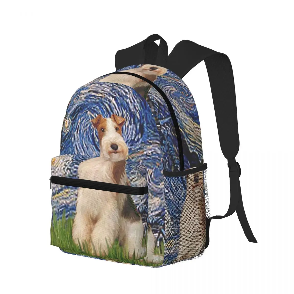 Starry Night Wire Fox Terrier Dog Student Backpack School Bag Hiking Travel Daypack for Boys Girls Bookbag Shoulder Bags