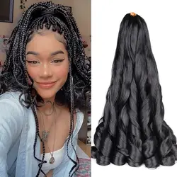 French Curl Braids Hair 24 Inch Ombre  Pre Stretched Bouncy Braiding Hair French Curls Synthetic Hair Extensions for Box Braids