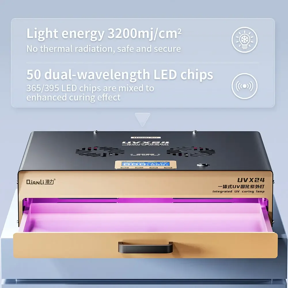 QianLi UVX24 16 Inch UV Curing Lamp With 50 Dual Wavelength Light for Phone OCA Screen Curved LCD Lamination Glue Curing