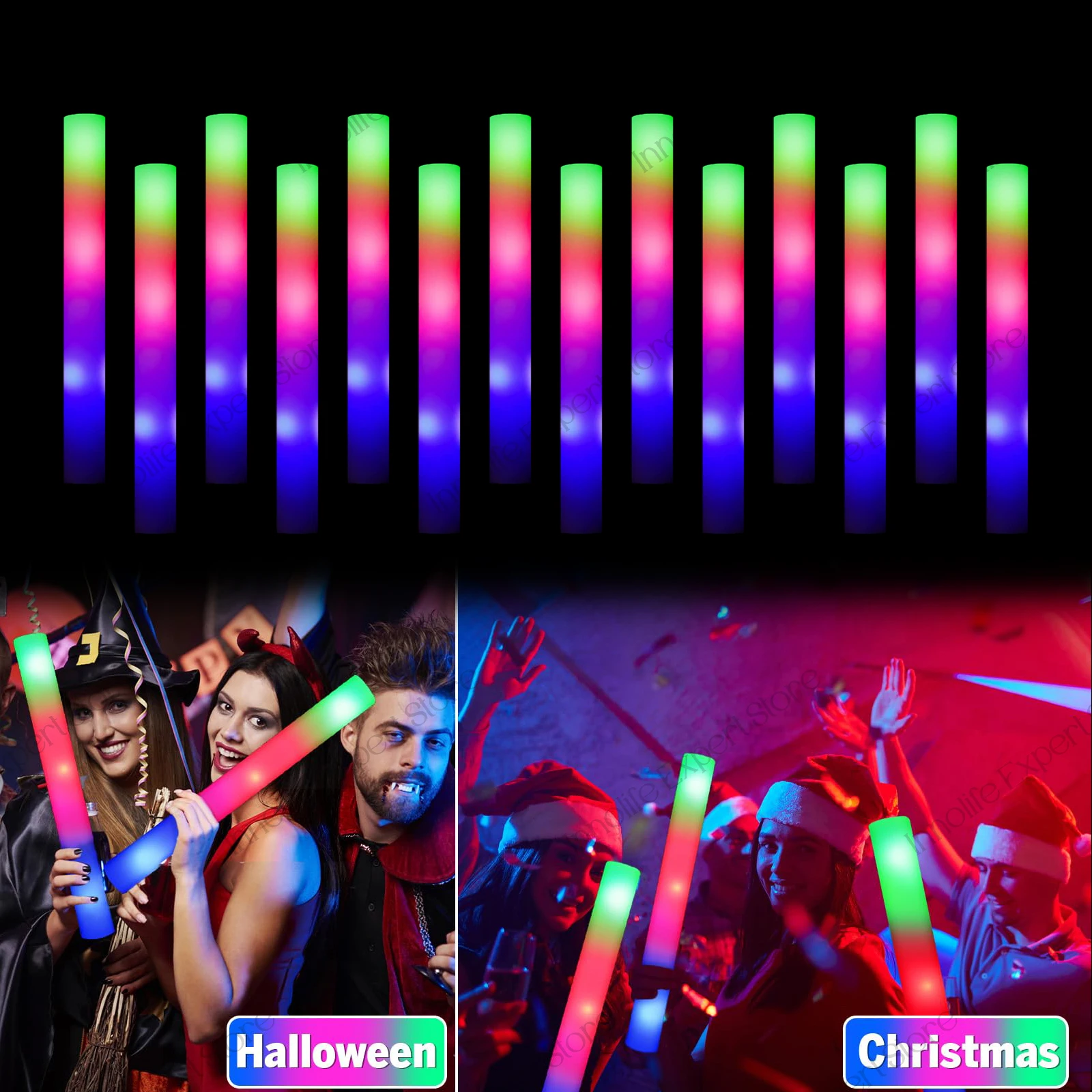400-30 STKS LED Foam Glow Sticks Glow Party Supply met 3 modi Glow Stick voor bruiloft voor verjaardag Concert Halloween Kerstmis - afbeelding 1