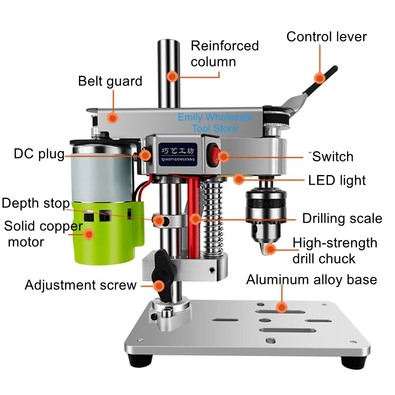 Mini Desktop Drill for DIY Watch Repair, High-Precision DC Variable-Speed Hole Punching Drill