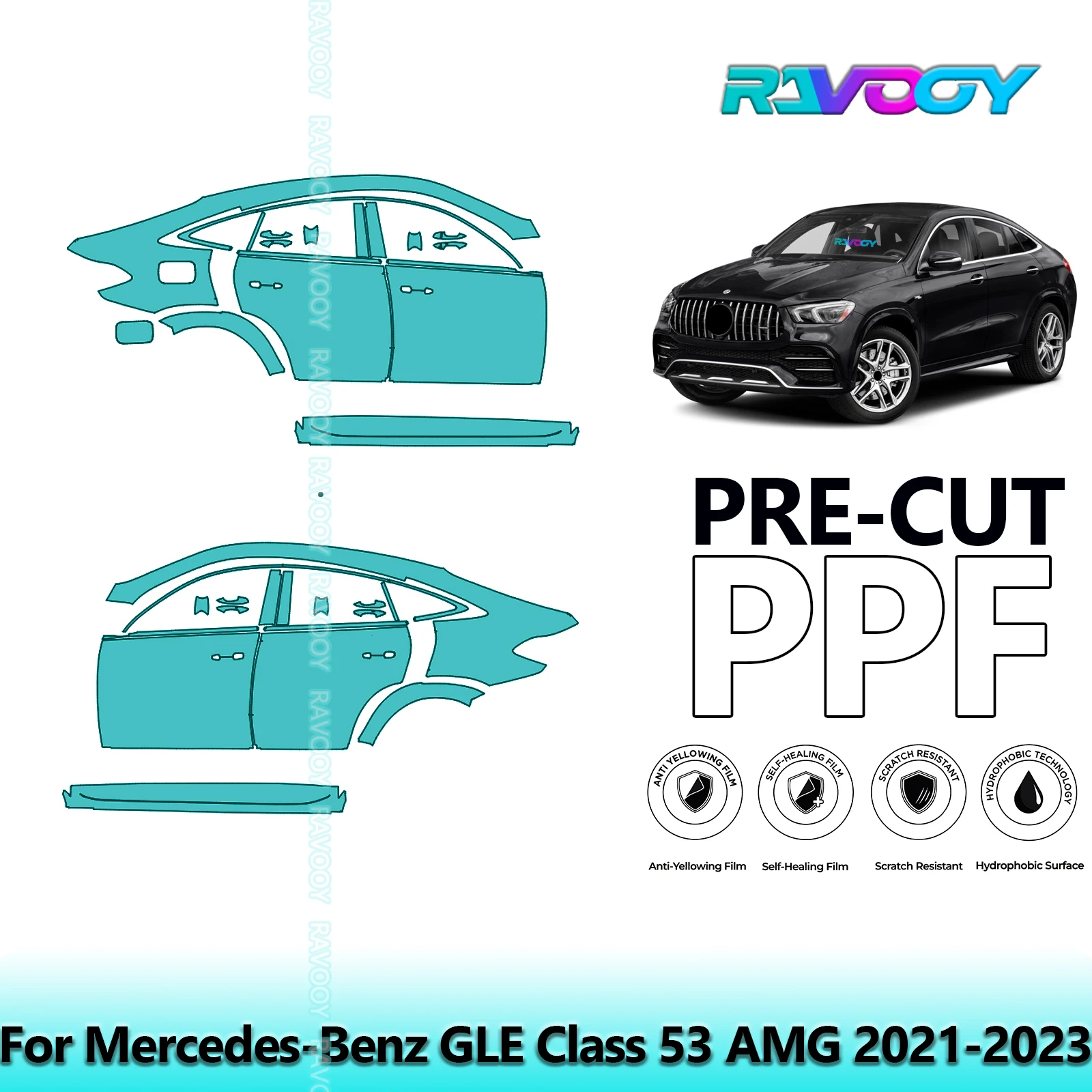 

For Mercedes-Benz GLE Class 53 AMG 2021-2023 8.5mil Clear Matte Pre-Cut PPF Door & A/B Pillar Kit TPU Paint Protection Film Set