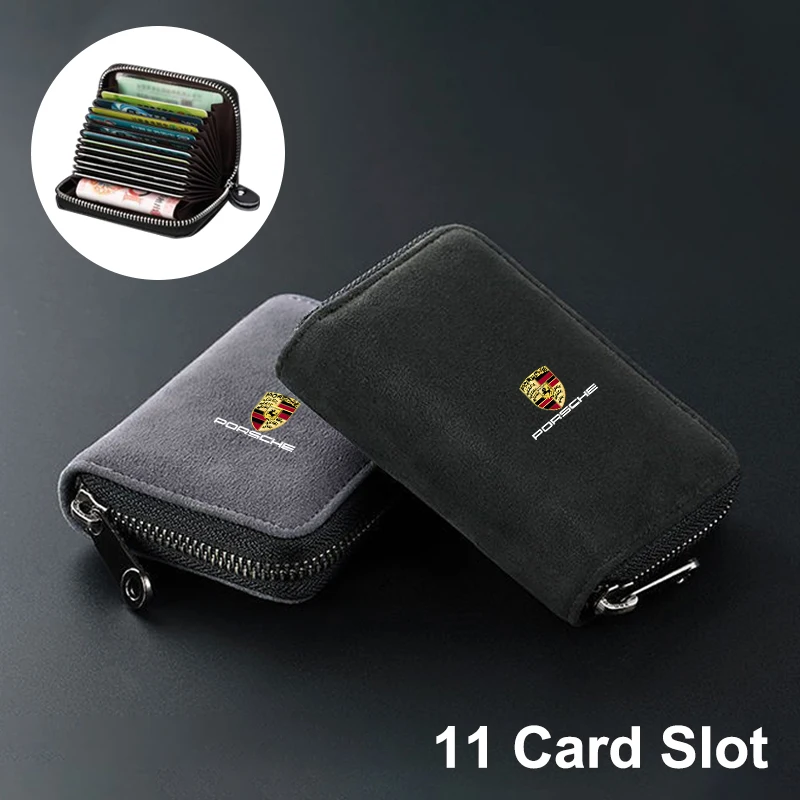 11-Card Slot Wallet Car Driver Licence Cards Bag Zip Coin Purse For Porsche Panamera Cayenne Taycan 911 718 Macan Carrera-GT 928