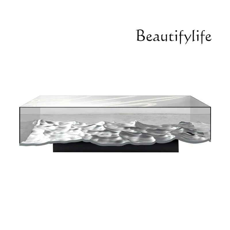 Nordic Style Designer Model Coffee Table Modern Creative Water Ripple Transparent Irregular Tea Table