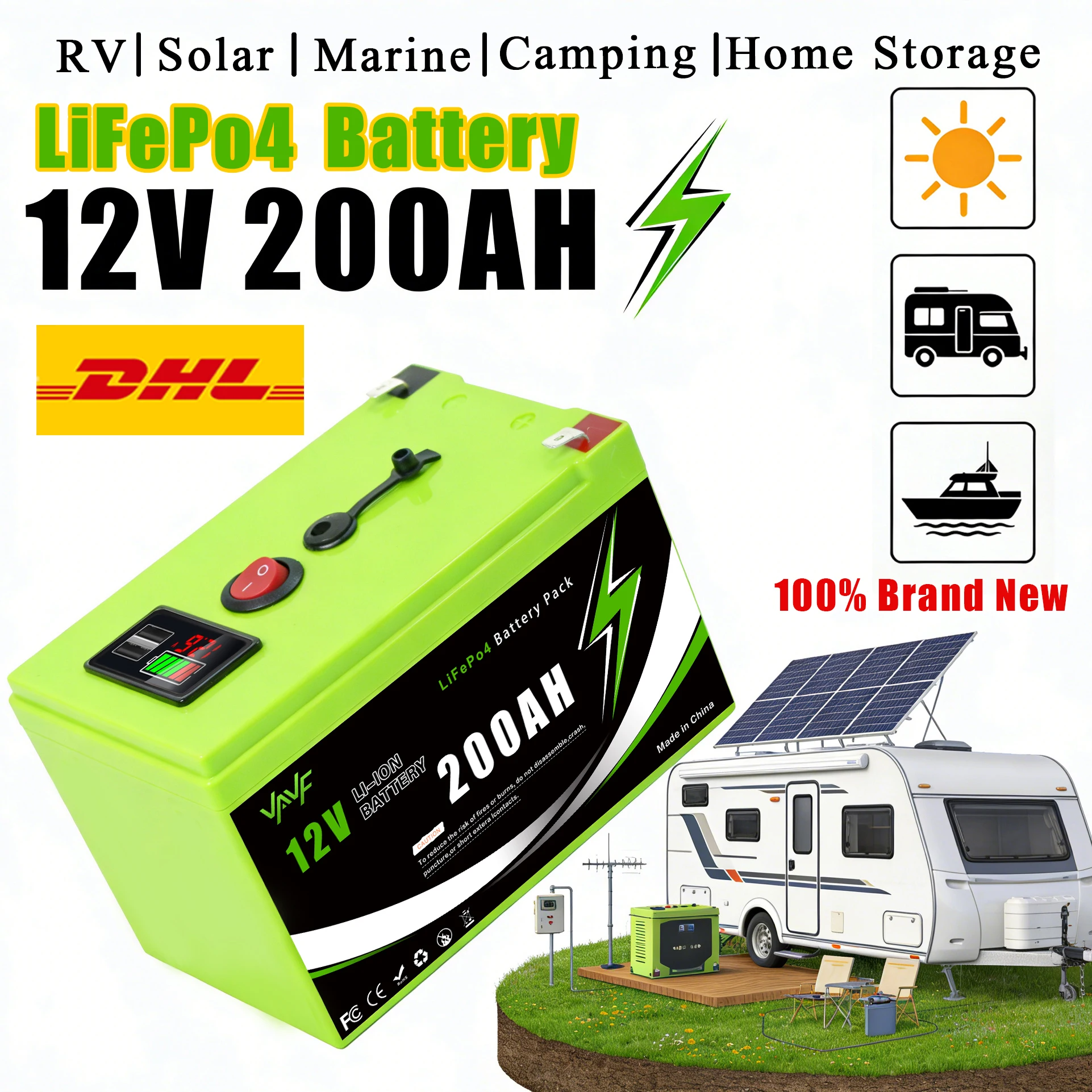 

High-Cycle Lithium Battery 12V 200Ah LiFePO4 Deep Cycle Battery Lron Phosphate BatteryIdeal for Off-Grid SolarCamping&RV