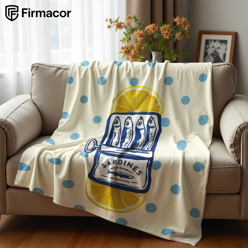 Sardine Lemon Polka Cartoon Anime Print Flannel Blanket Soft Warm Throw for Kids Bedroom Sofa Bed Christmas Office Car