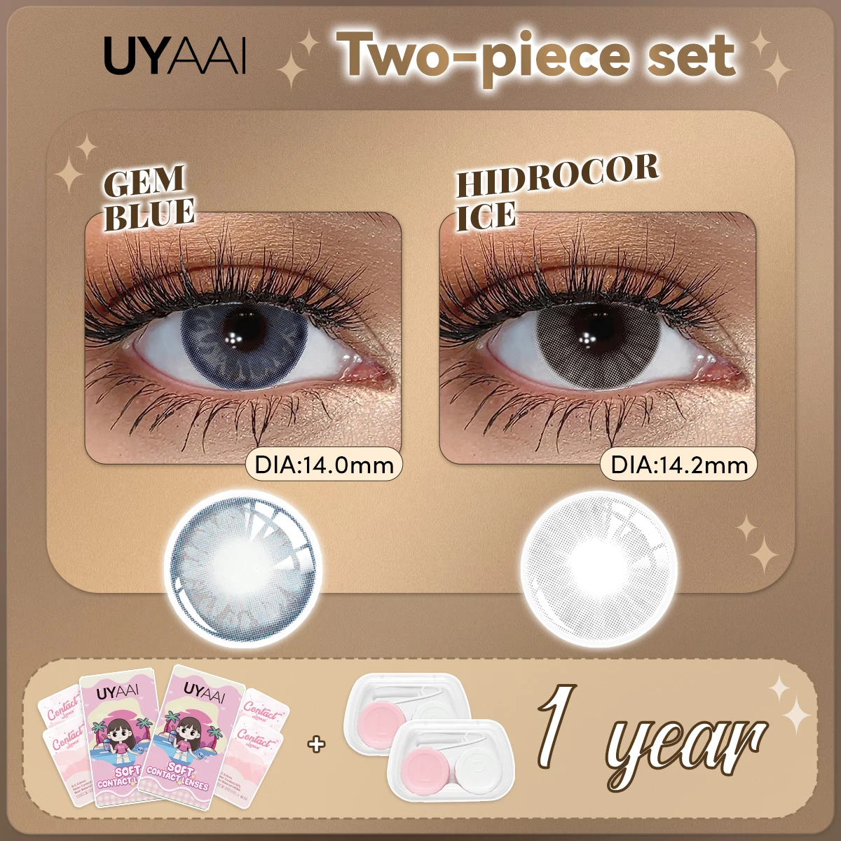 UYAAI [2 Paar Set] Farbkontaktlinsen für Augen, blaue Farblinsen, natürliche graue Pupillen für Augen, braune Kontakte, jährlich – Detail 10