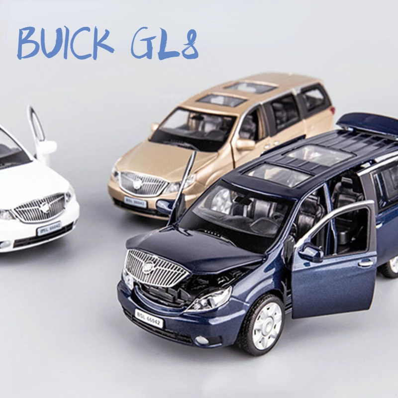 Buick Gl8 Business Car Regulations V Modèle de voiture en alliage, Simulation à six portes, Son et lumière, Arrière de nervure, Décoration de voiture jouet, Collection garçon, 1:32