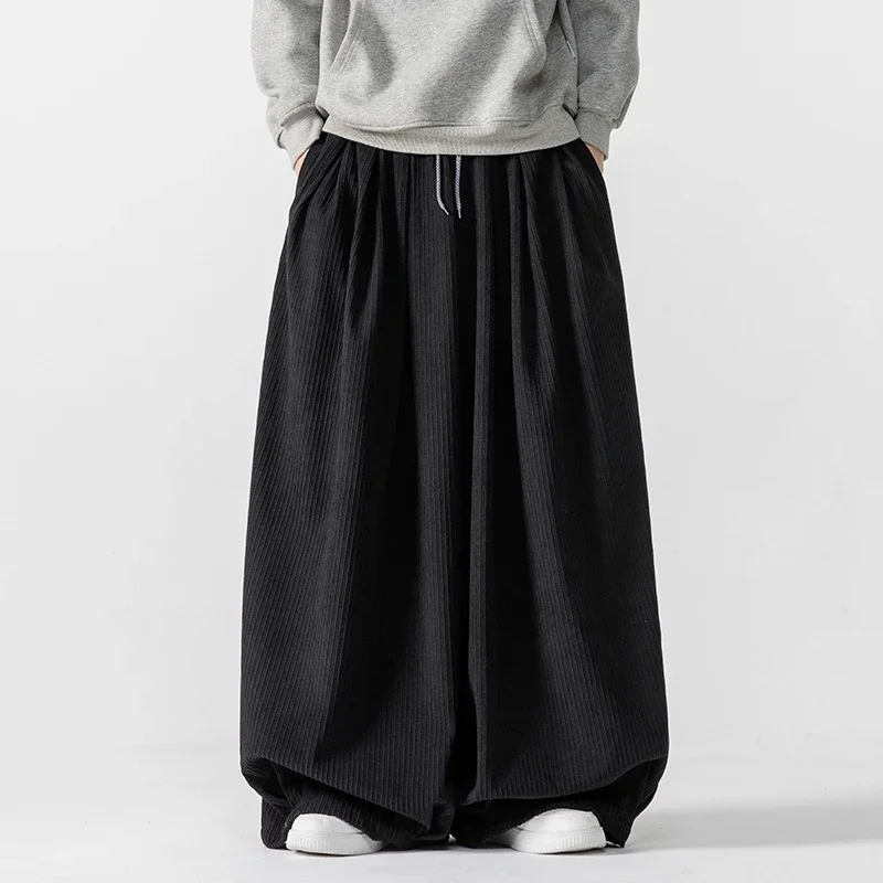 Autumn Winter Corduroy Wide Leg Pants Men Solid Color Loose Casual Pants Mens Couple Streetwear Hip Hop Trousers Plus Size 5XL