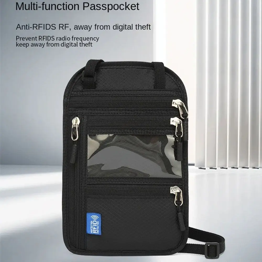 

RFID Blocking RFID Passport Bag Waterproof Anti-theft Passport Document Bag Multi-Pockets with Adjustable Neck Strap