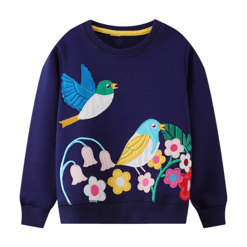 Little maven Girls 2024 New Sweatshirts Animal Birds with Flowers Embroidery Baby Girls Long Sleeve Sweatshirt for Kids Clothes