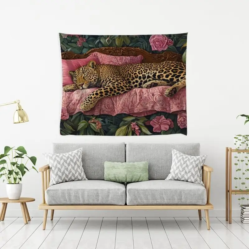 VIKAMA Retro Flower Leopard Tapestry Bedroom Living Room Bohemian Atmosphere Wall Hanging Home Wall Decoration