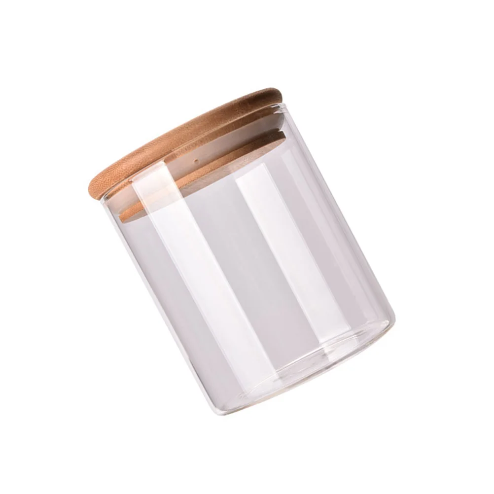 300ml Clear Glass Jar Sealed Canister Food Storage Container for Kitchen Loose Tea Coffee Bean Sugar Salt with Bamboo Lid