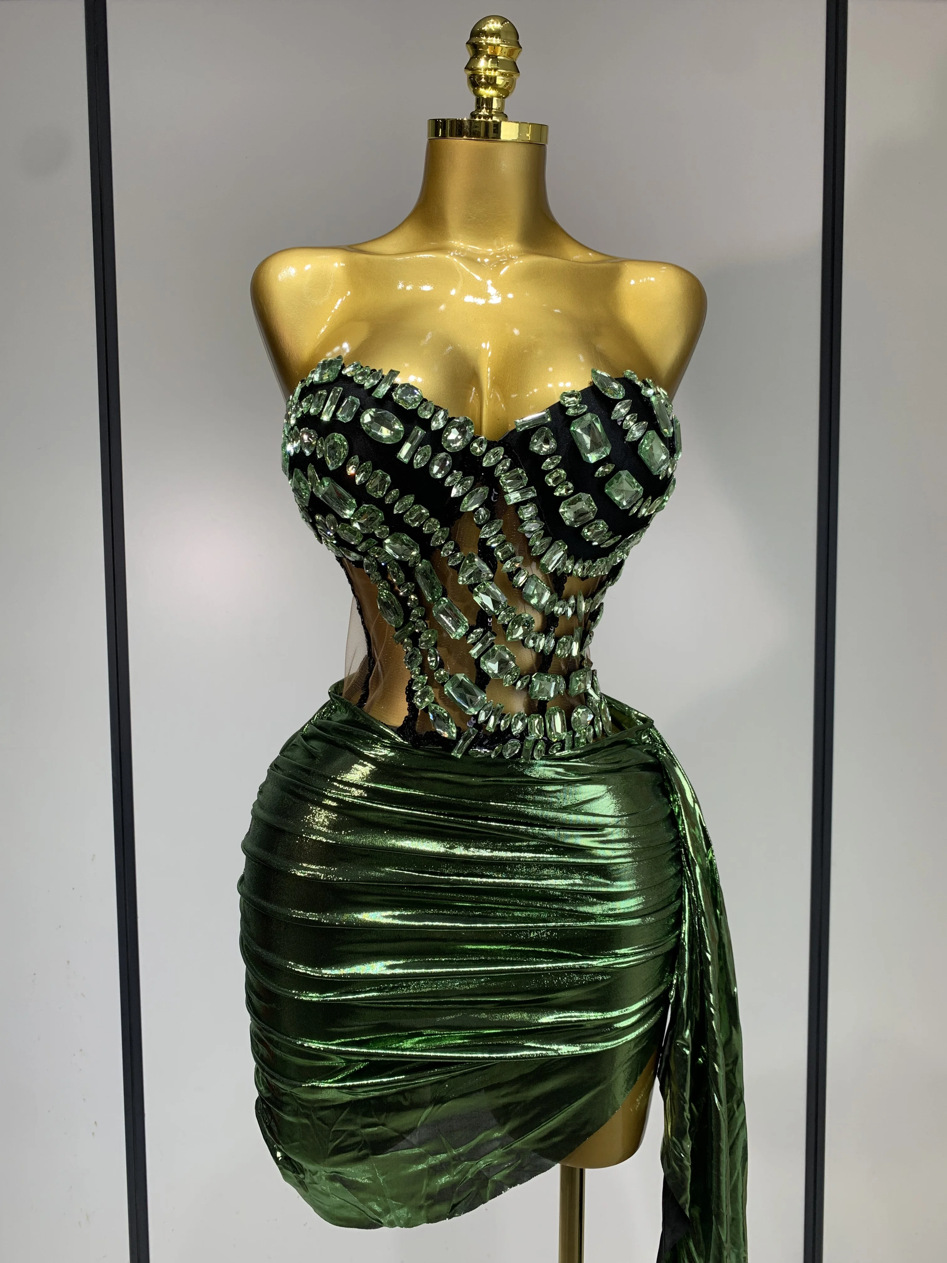 Costume da donna sexy per cantante, danza, discoteca, bar, ragazza, gonna con diamanti scintillanti, set da due pezzi, festa serale, hotwife