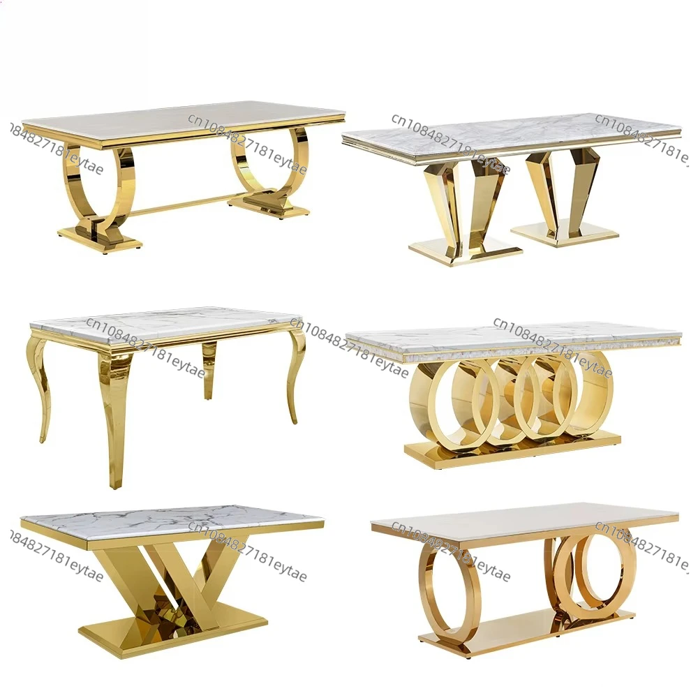 

Зеркальная мебель, 6-местный стол, элегантный ресторанный стол, золотой мрамор, роскошный стеклянный обеденный стол