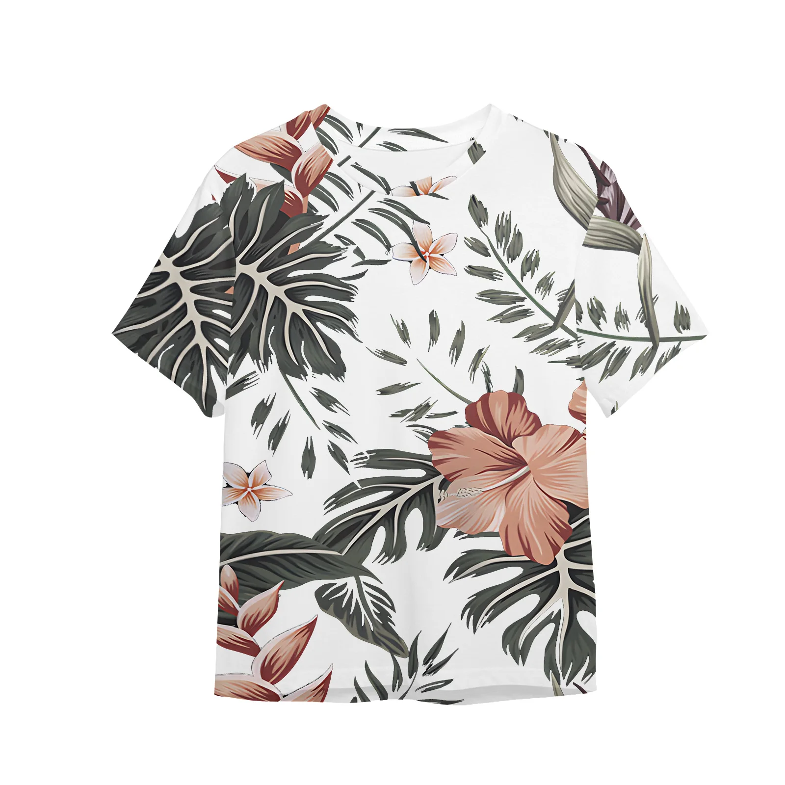 

Fseonihk Summer Women's Short Sleeved Round Neck Off Shoulder T-shirt Loose and Slimming Appearance Petal and Leaf Print