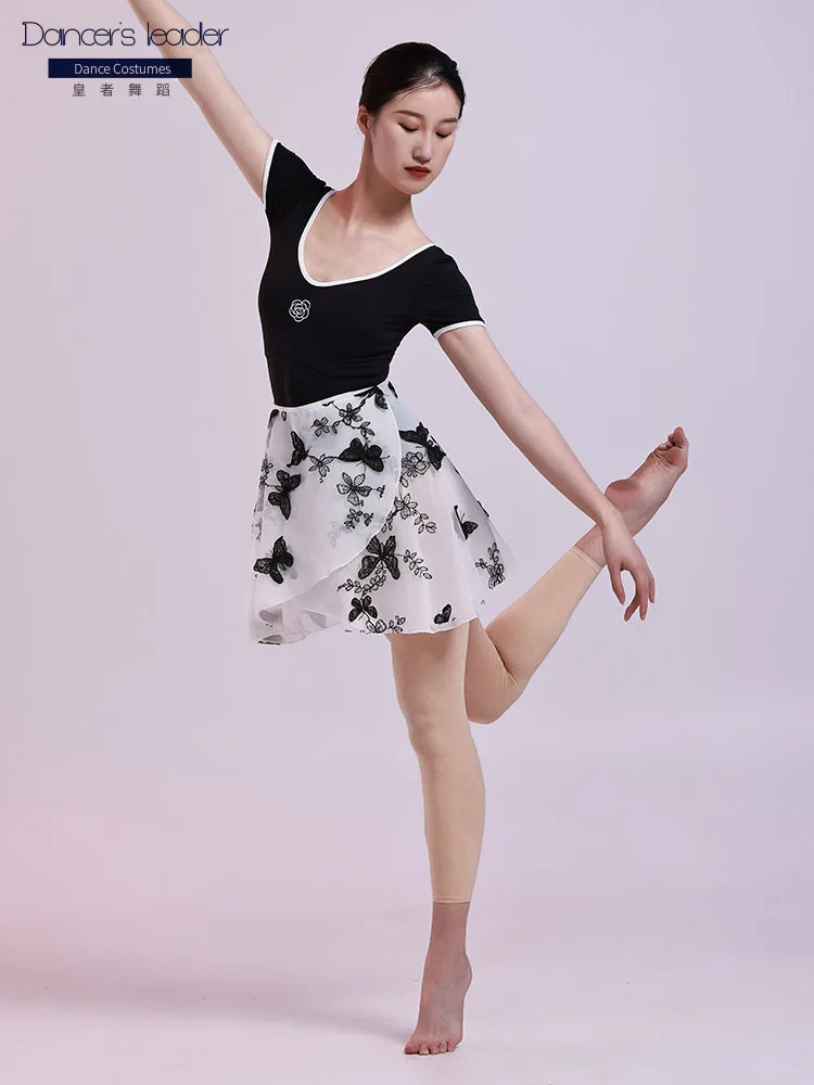 발레 스커트 댄스 거즈 스커트 수 놓은 더블 스커트 클래식 연습복 성인 원피스 짧은 스커트 댄스 서정적 스커트