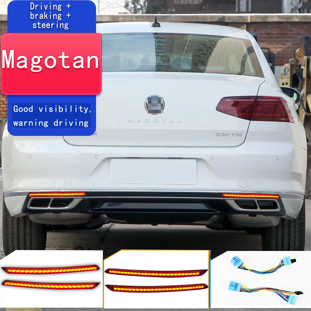 

Светодиодный бампер для Volkswagen Magotan 2020 2021 2022 2022 3 в 1, задний противотуманный фонарь, стоп-сигнал, динамический отражатель указателя поворота