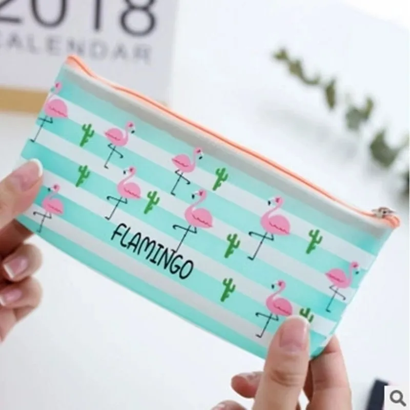 

Kawaii фламинго холст пенал детский органайзер для хранения монет сумки для ручек сумка канцелярские принадлежности косметичка для девочек пенал