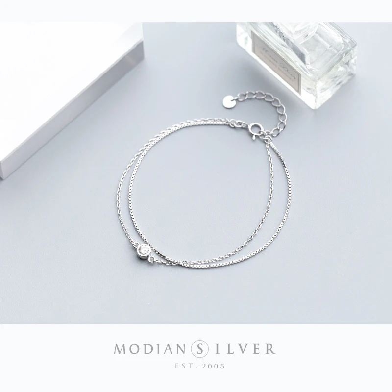 Modian New Luminous Clear CZ Double Layer Bracelet for Women 925 Sterling Silver Minimalism Bracelet Fine Jewelry Accessories
