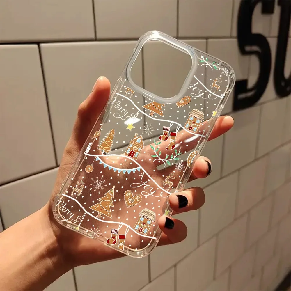 Cute Christmas Tree Gingerbread Aesthetic Transparent Phone Case for iPhone 17 16 11 XR 13 15 14 12 Pro Max XS XR 7 8 Plus Cover - náhled 5