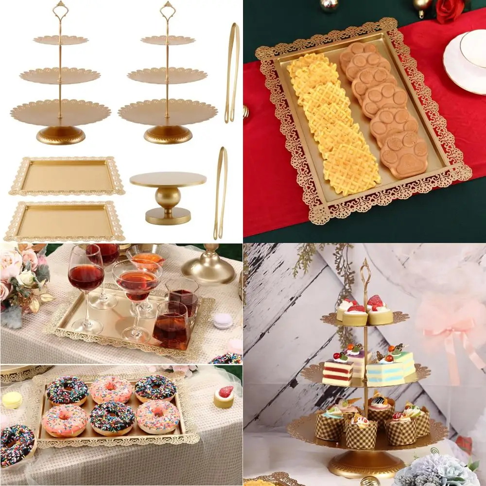 

Золотой набор 3-х уровневой подставки для торта на 7 десертов, идеально подходит для свадеб и дней рождения