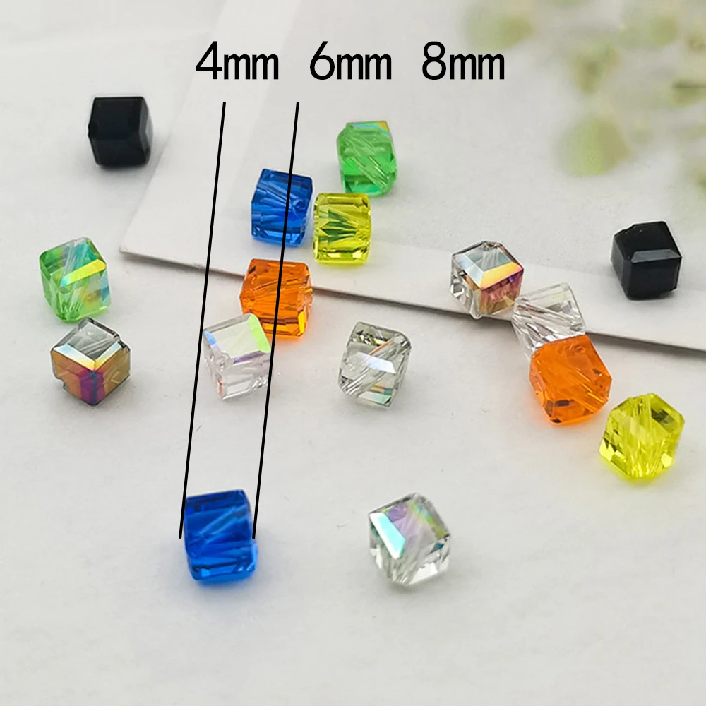 4 6 8mm Square Blue Glass Faceted Bead Strands Cubic Crystal Style Beads Cube Accessories for Jewelry Beading DIY Bracelet XCF8 view 3
