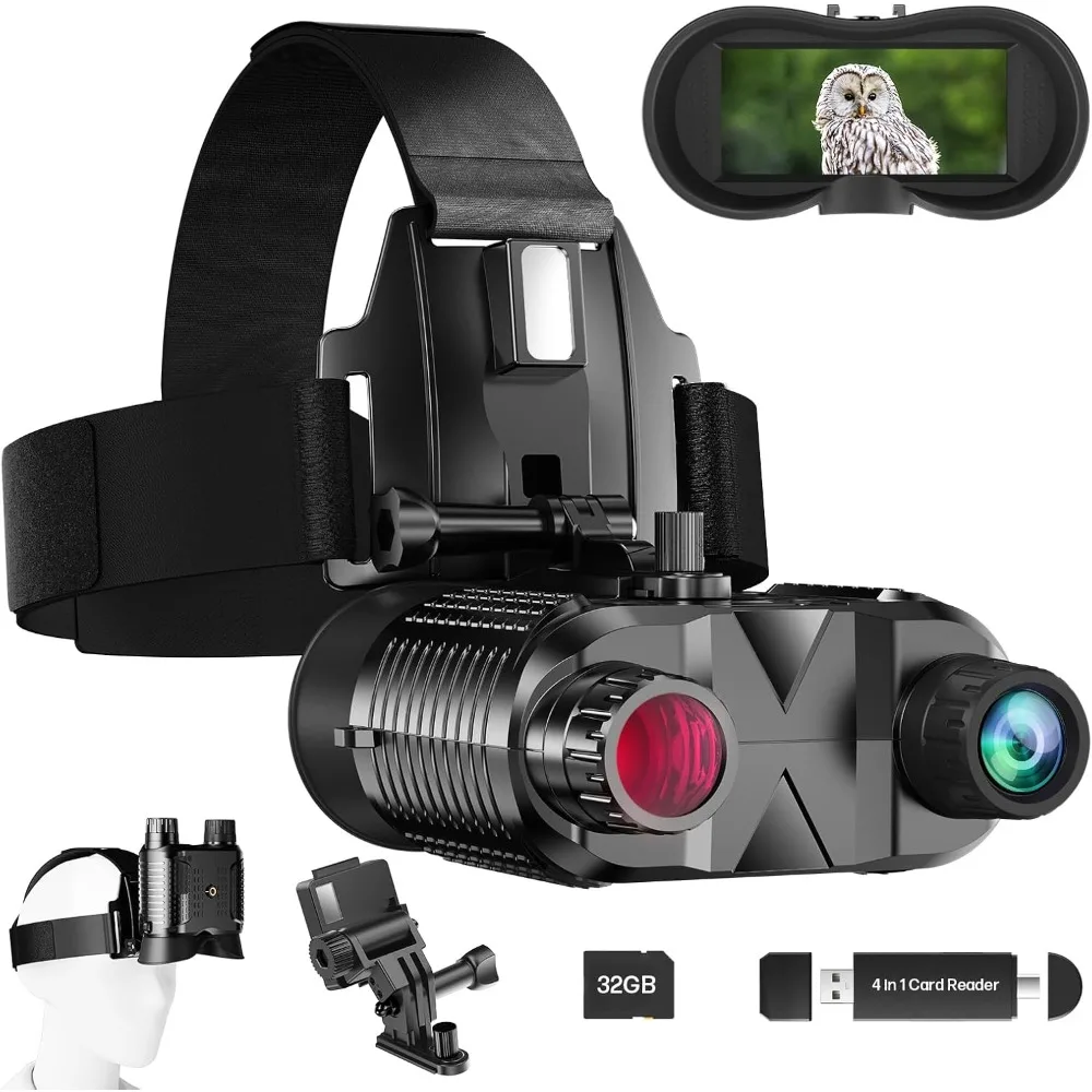 Head-Mounted Night Vision Goggles - Hands Free Rechargeable 1312FT Digital Infrared Night Vision Binoculars for Adults