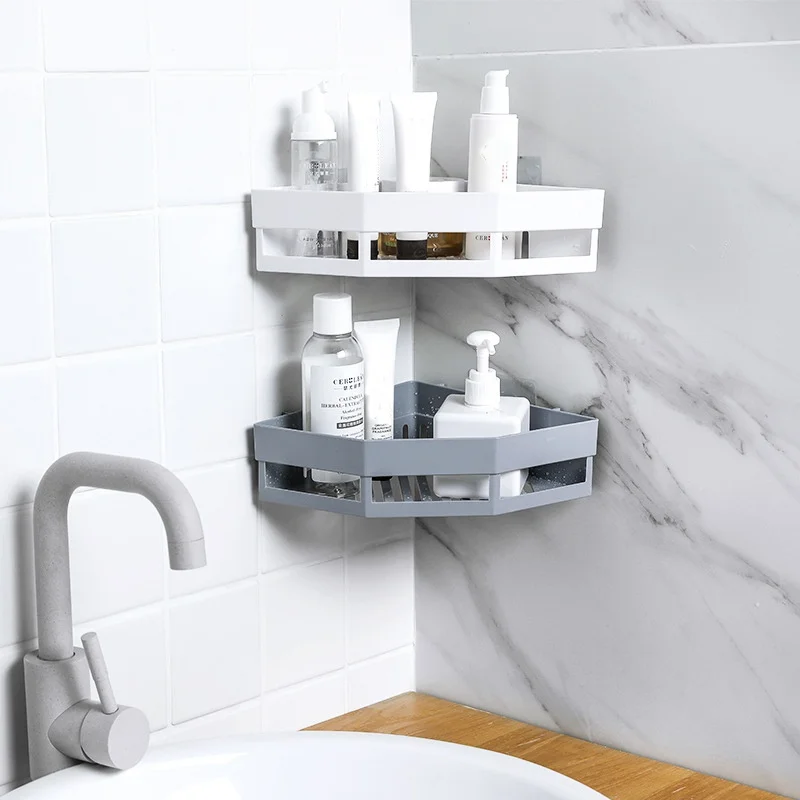 Punch-free Corner Shelf Toilet Wash Rack Bathroom Seamless Wall-mounted Tripod Storage Rack