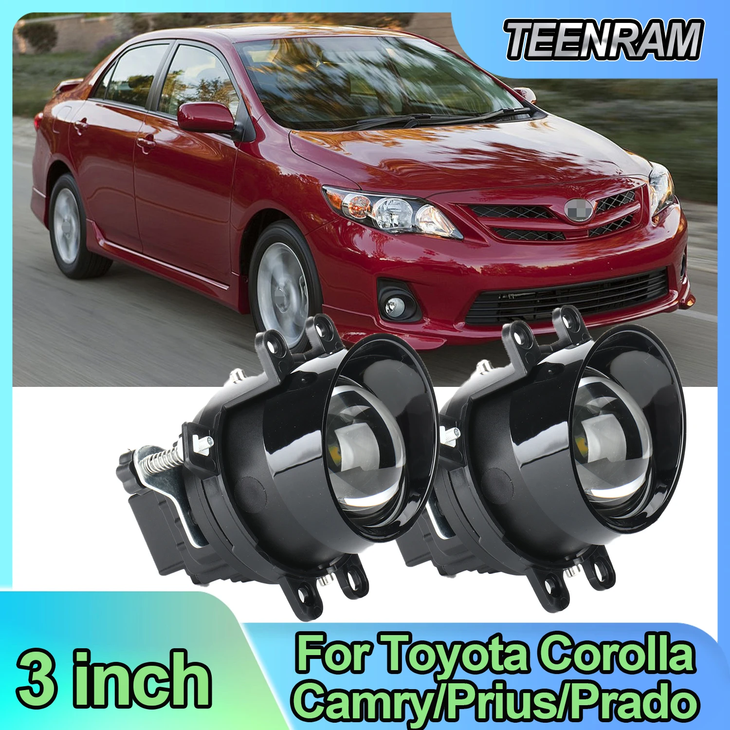 3 inches Bi-led Fog Light Projector Lens with Brackets HID Bi-Xenon High Low Beam Fog Lights FOR Toyota Sienna/Corolla/Prado