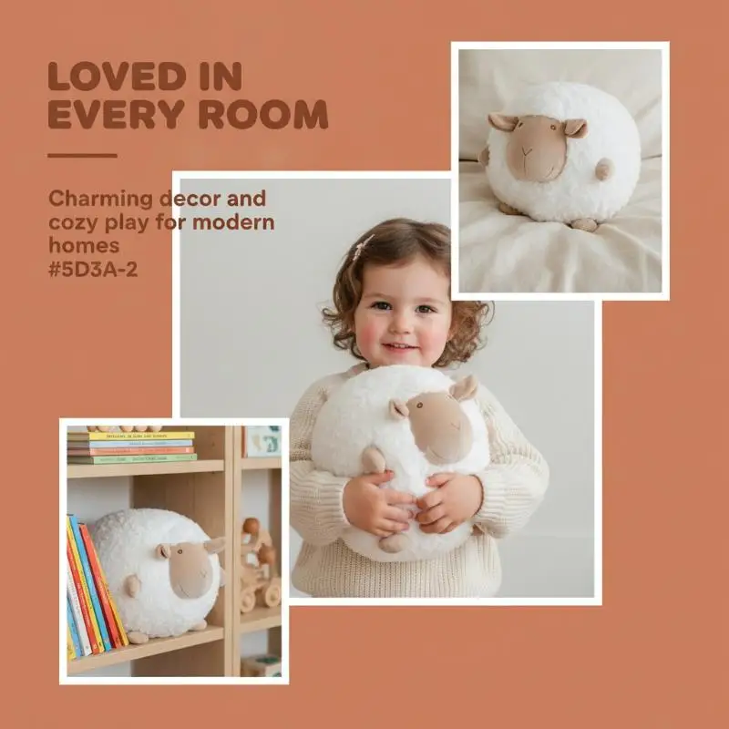 Adorable Round Sheep Plush Stuffed Animal Fluffy Soft Throw Pillow for Toddler Cuddle Gift Bedroom Ornament