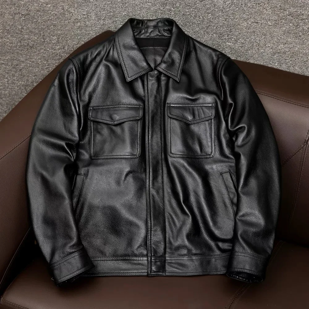 

Men Cowhide Jacket 2024 New Top Layer Cowhide Leather Motorcycle Jackets Real Leather Jacket Men Genuine Leather vintage style