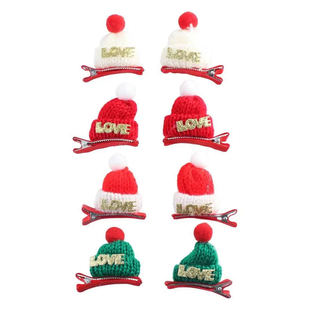 Merry Christmas Decor Christmas Hat Hairpin Sequin Santa Claus Children Christmas Hair Clip Mini Knitted Hat Love Children's