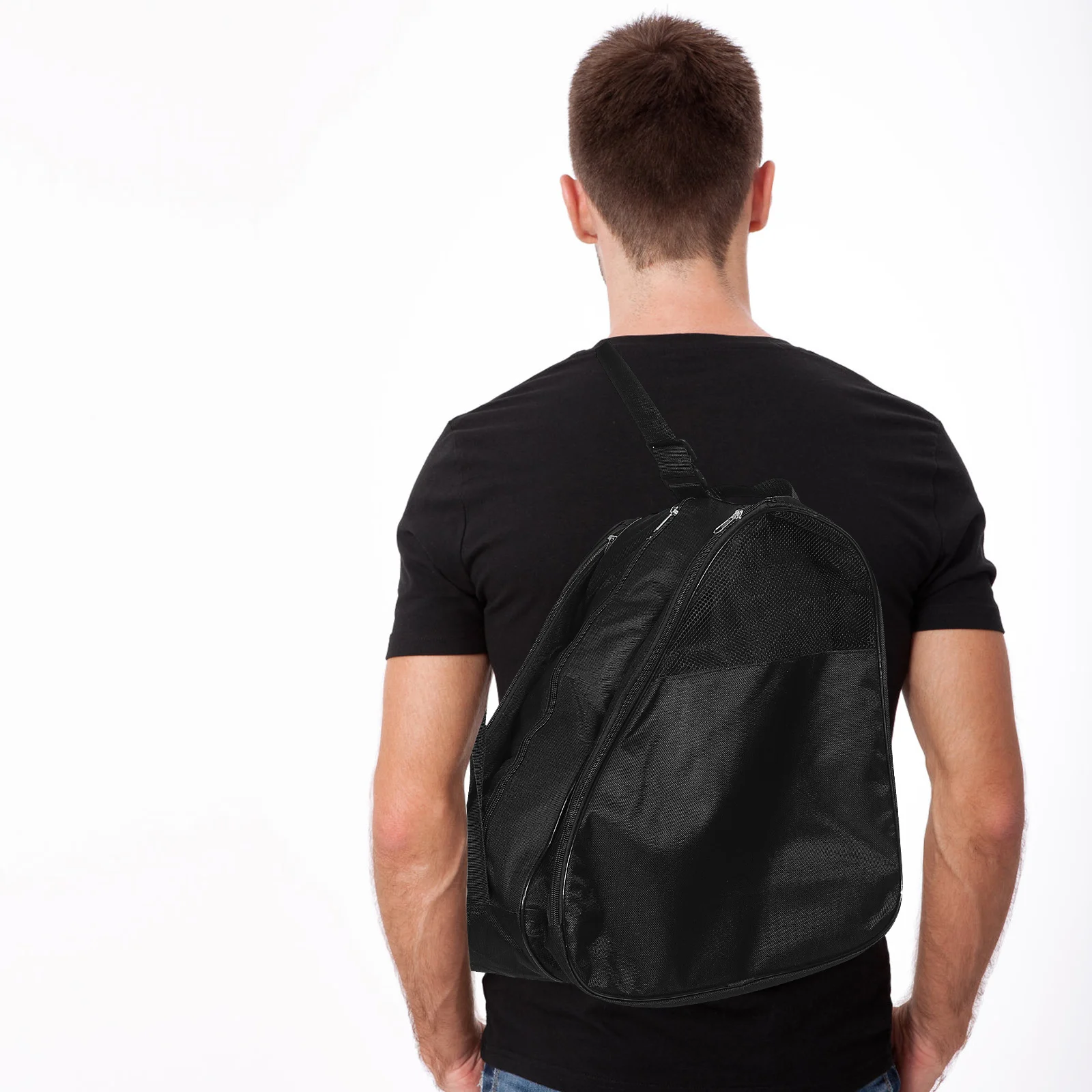 Bolsa elegante para patins, 3 camadas, grande capacidade, organizador de patins, ergonômica, leve, multifuncional, mochila de ombro para