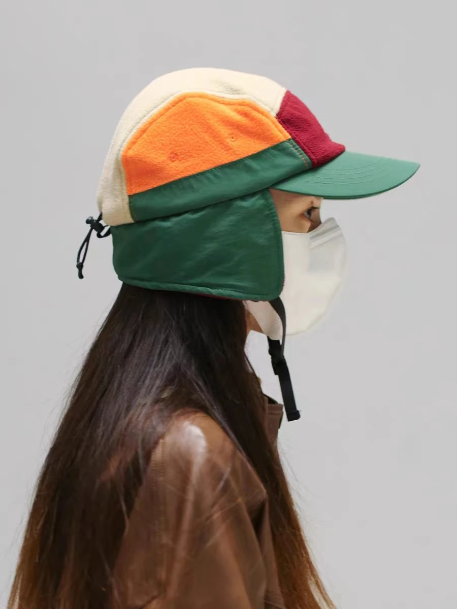 2023New Kurze Krempe Farbe Passenden Ohr Schutz Herbst Winter männer frauen Baseball Kappe Warme Outdoor Samt Aviator eimer Hut – Detail 5