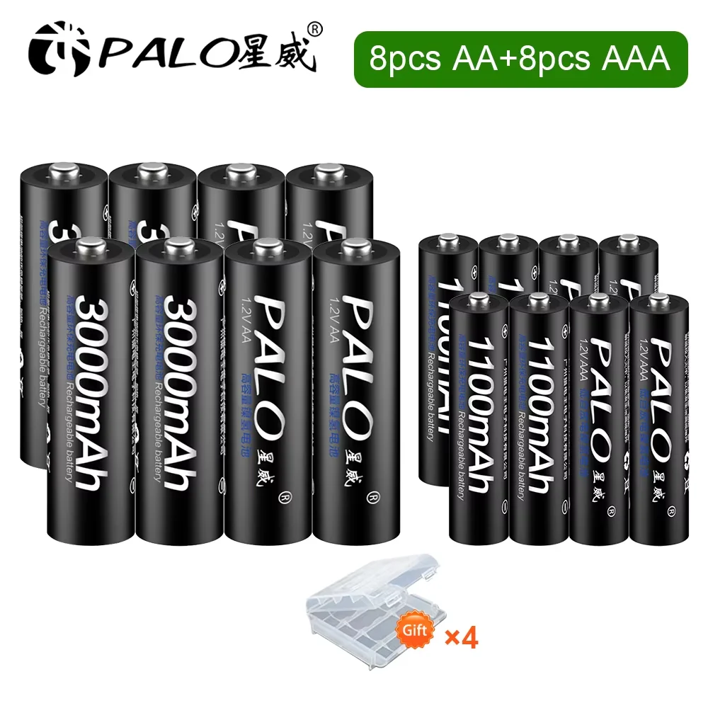 Batteria ricaricabile PALO 1.2V AA AAA Batteria NIMH ricaricabile 1100mAh 1.2V AAA + batterie 3000mAh AA Cella 1.2V Ni-MH AA 2A